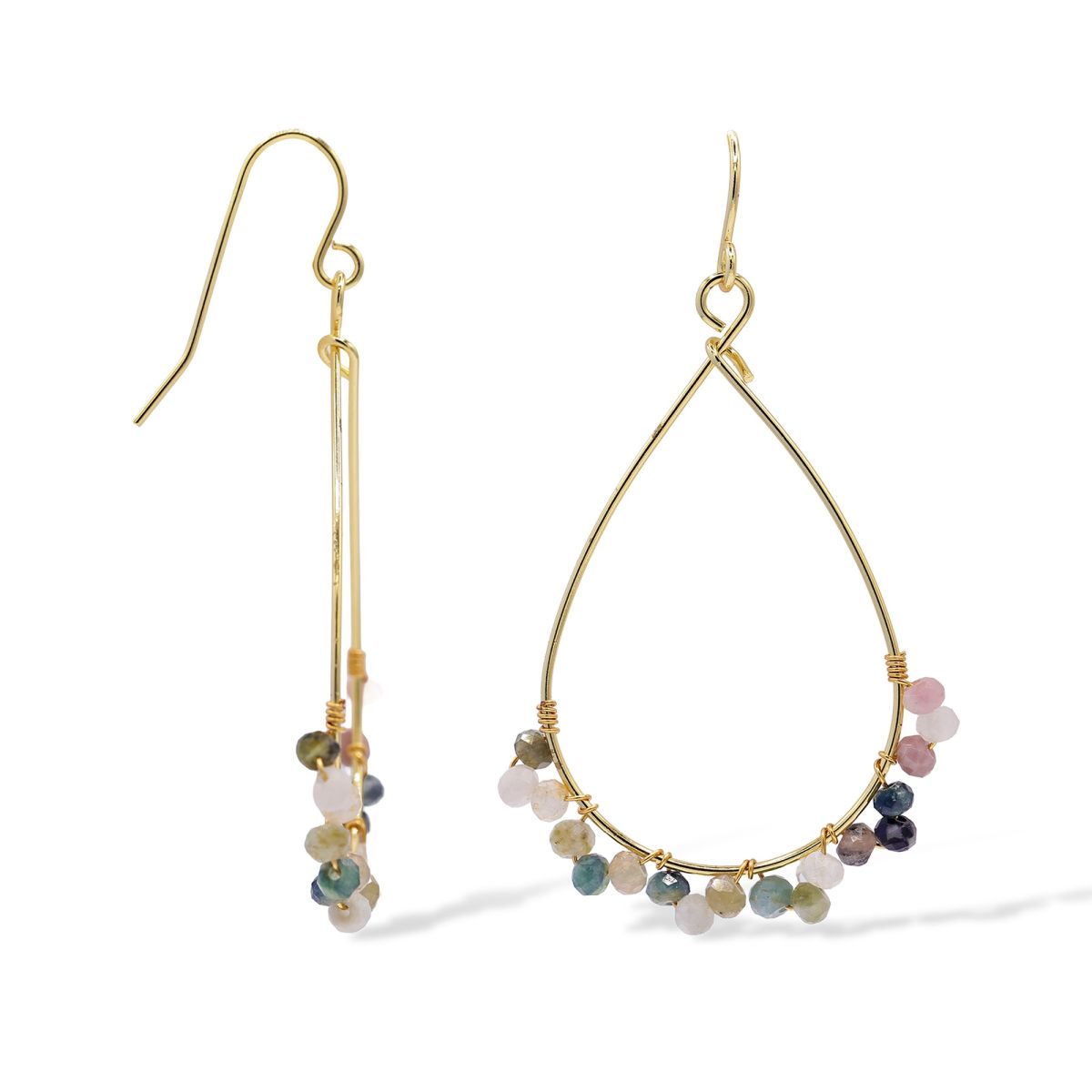 Boucles d'oreilles "Solenys" Tourmaline multicolore Laiton doré Boucles d'oreilles "Solenys" Tourmaline multicolore Laiton doré