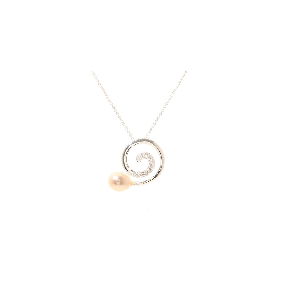 Pendentif argent, oxydes de zirconium et perle de culture Blanche "Hypnose" + chaîne argent offerte