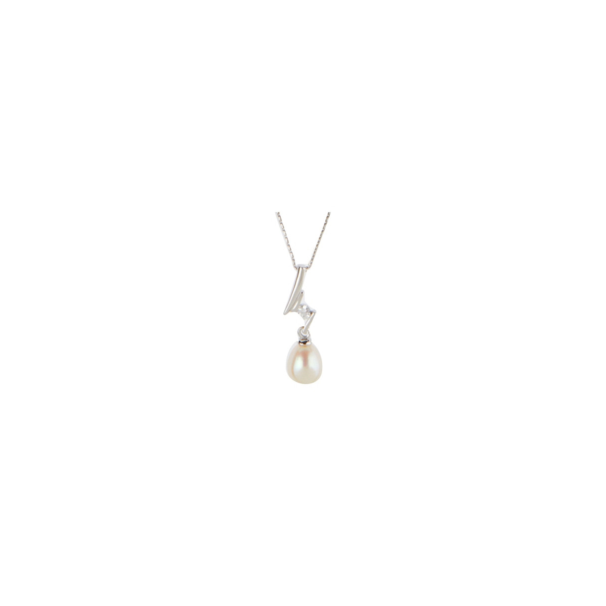 Pendentif argent, oxyde de zirconium et perle de culture Blanche "Perle éclatante" + chaîne argent offerte