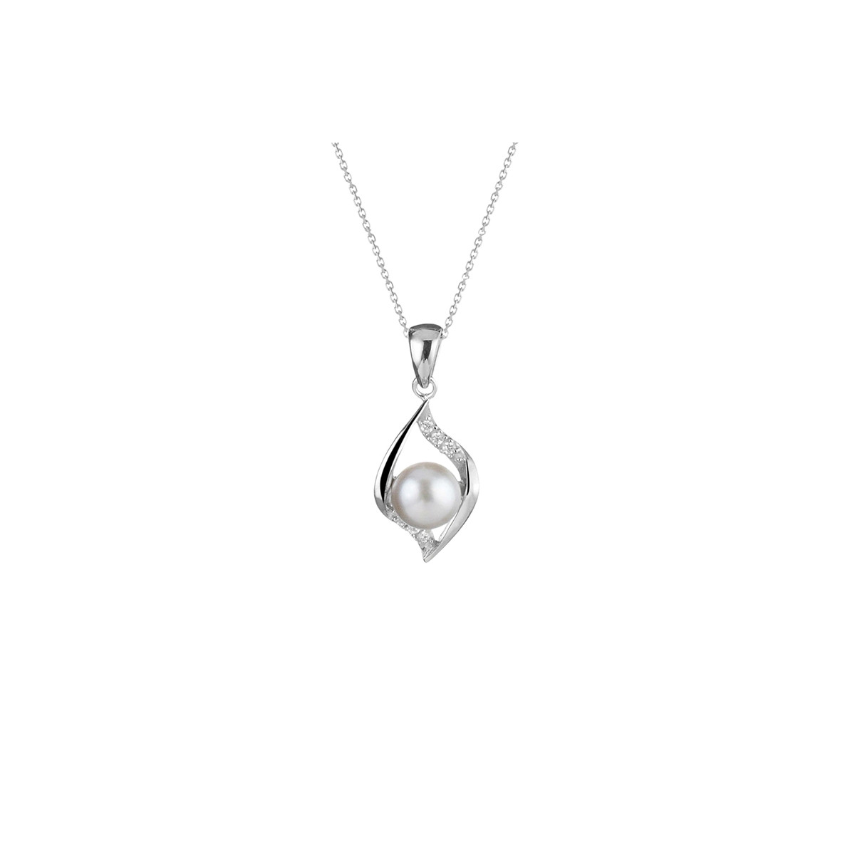 Pendentif argent , perle de culture blanche et oxydes de zirconium "Fantaisie" + chaîne argent offerte