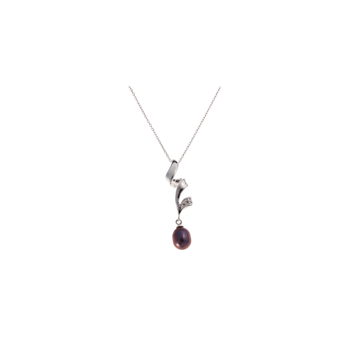 Pendentif argent, oxydes de zirconium et perle de culture Noire "Windy" + chaîne argent offerte