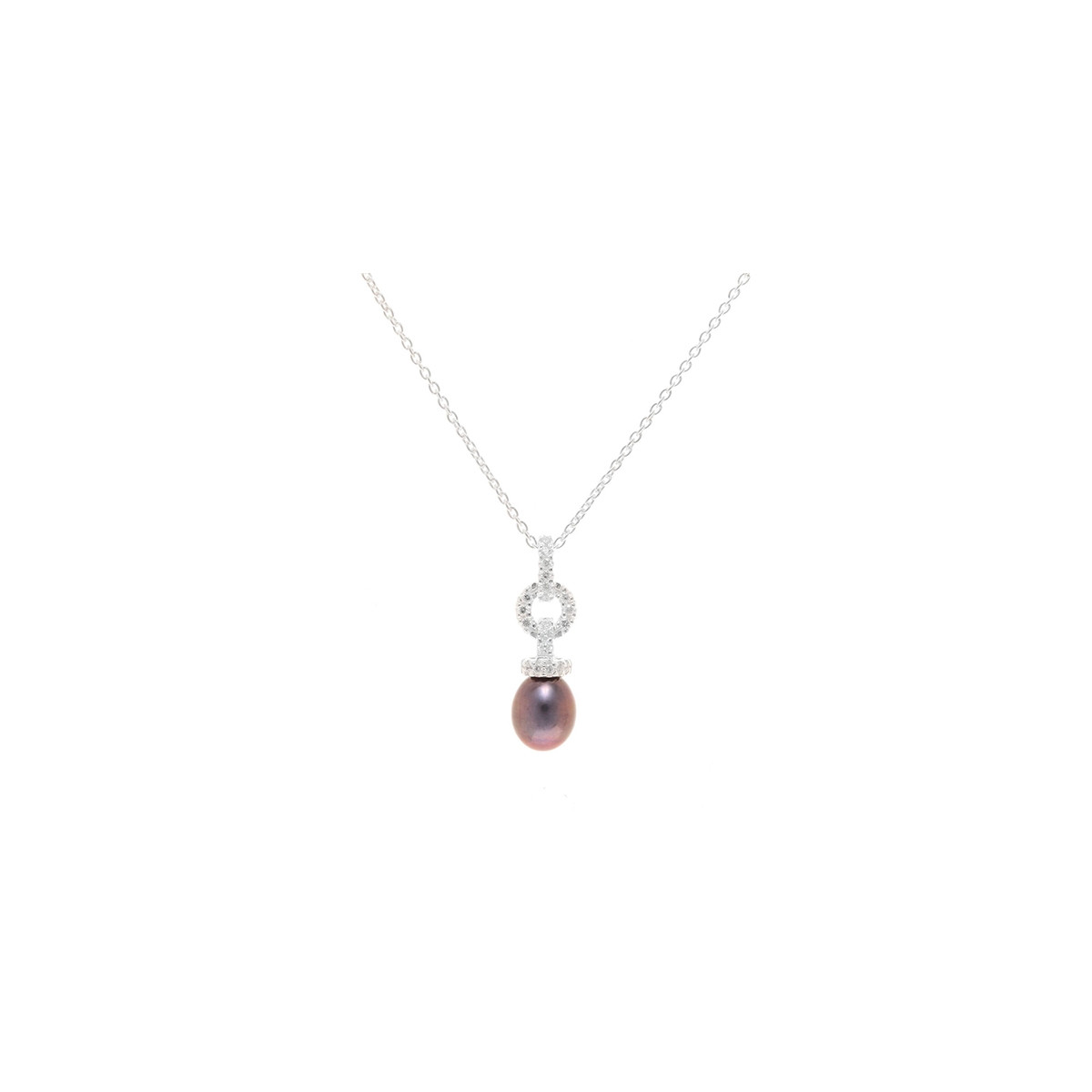 Pendentif argent, oxydes de zirconium et perle de culture Noire "Jolie Perle" + chaîne argent offerte
