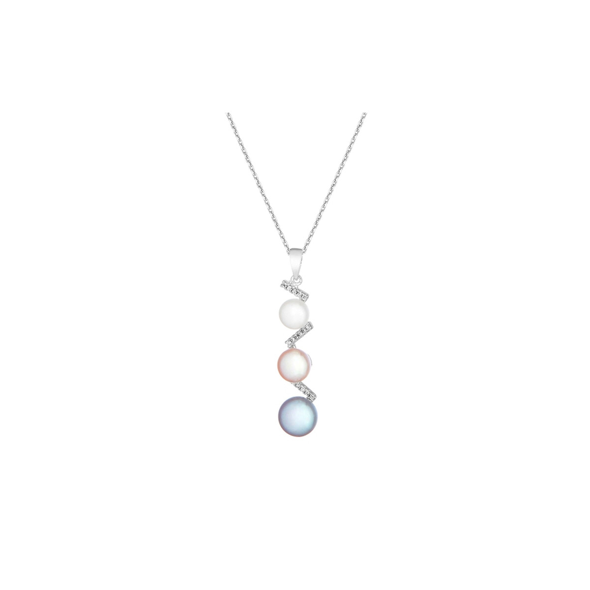 Pendentif argent, oxydes de zirconium et perles de culture Multicolores "Tres Perlas" + chaîne argent offerte