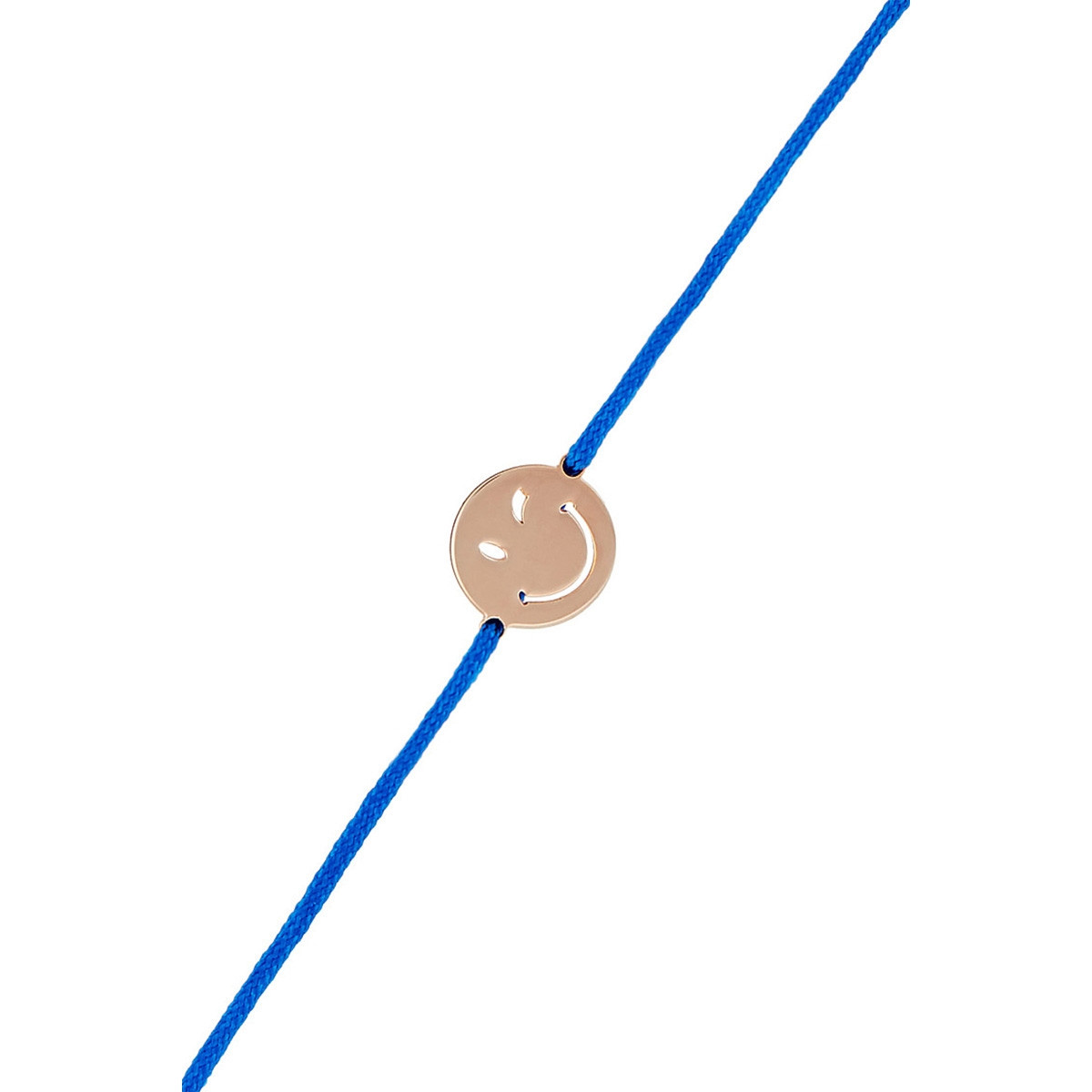 Bracelet cordon Smiley vermeil rose et cordon bleu "Sympa"