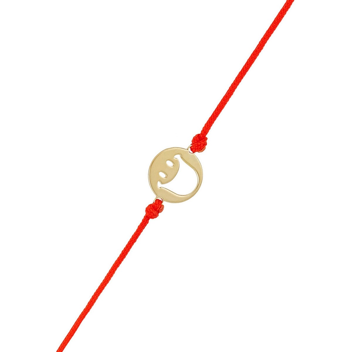 Bracelet cordon Smiley vermeil jaune et cordon rouge "Happy"
