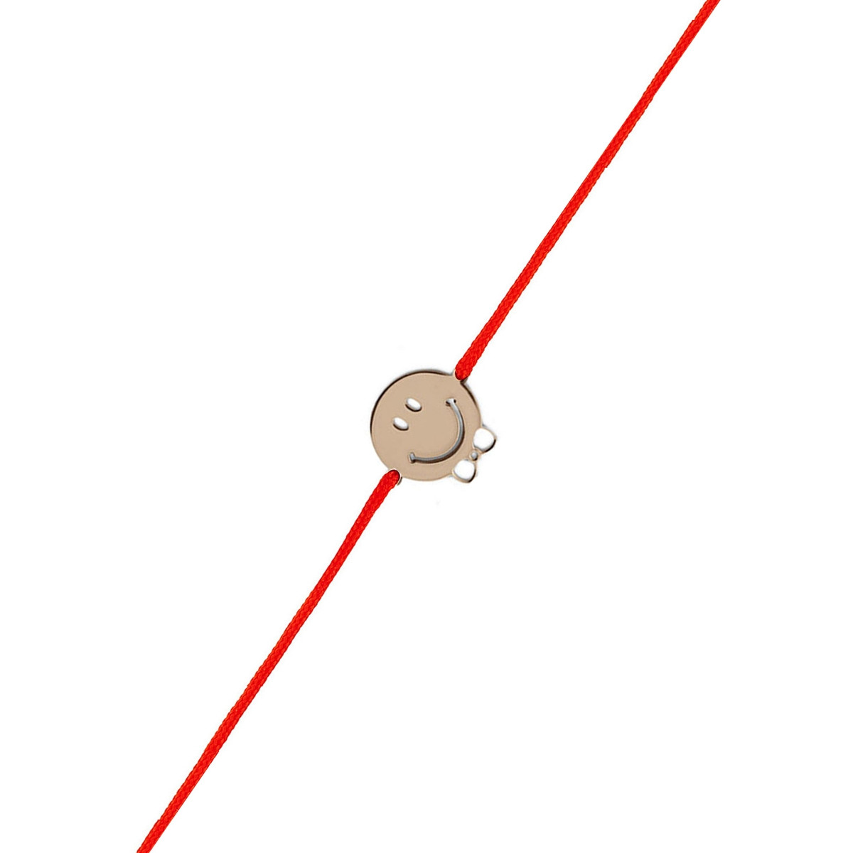Bracelet cordon Smiley vermeil rose et cordon rouge "N?ud de Pap"