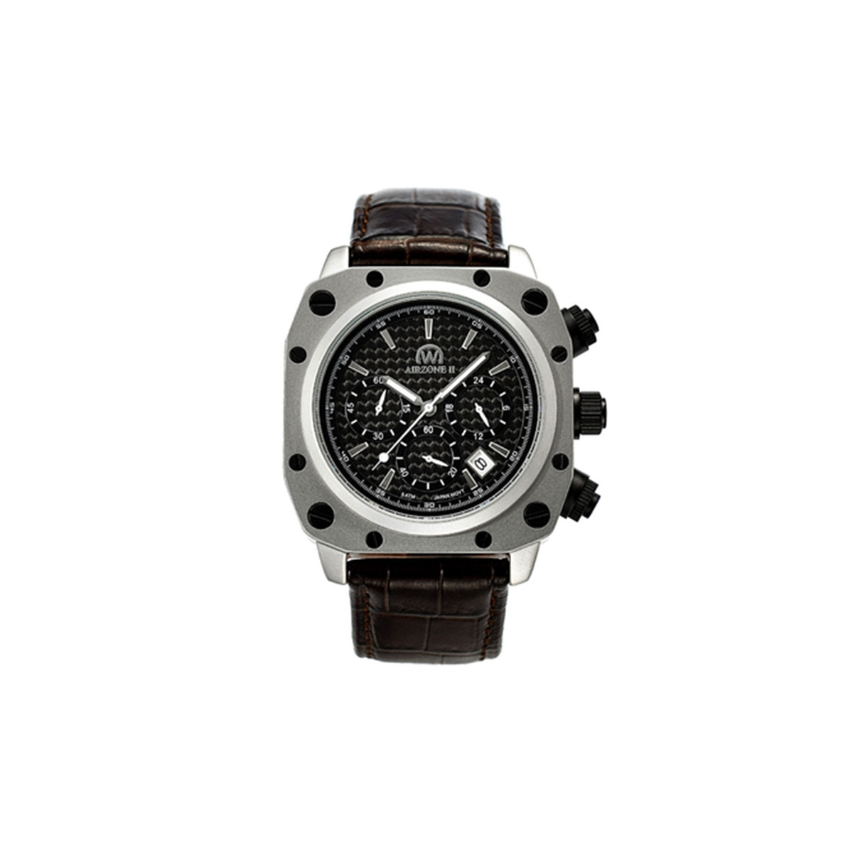 Montre Chronowatch Airzone II boîtier carré quartz Montre Chronowatch "Airzone II" Quartz Noir Bracelet Cuir - HW5180C1BC2