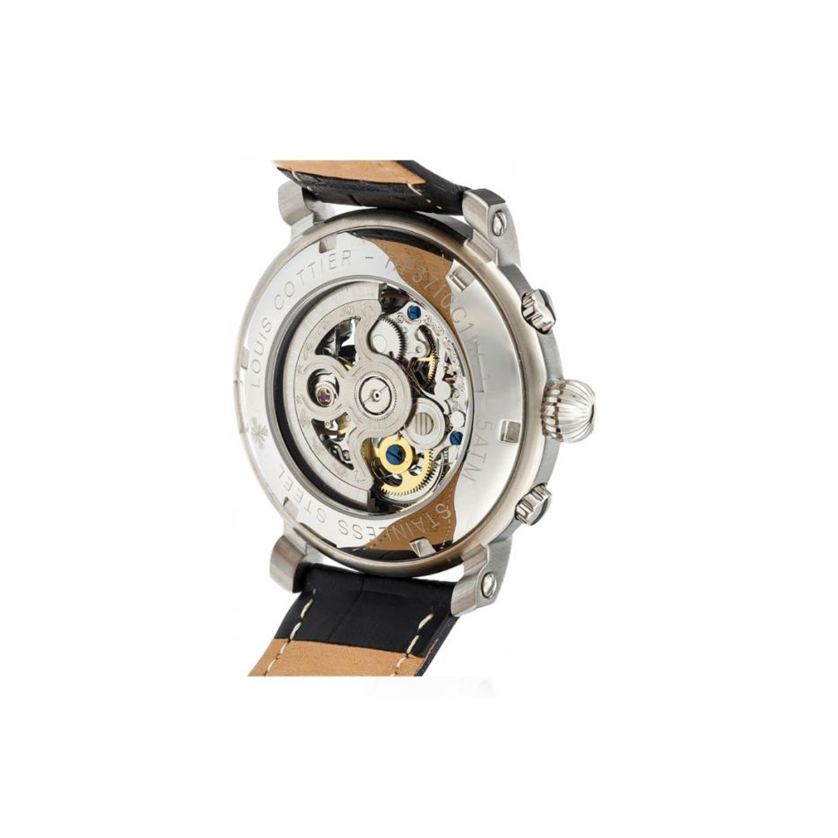 Louis Cottier - Montre Skeleton Lady Automatique Cadran Blanc - Boîtier Acier 40 mm - Bracelet Cuir Noir - Femme