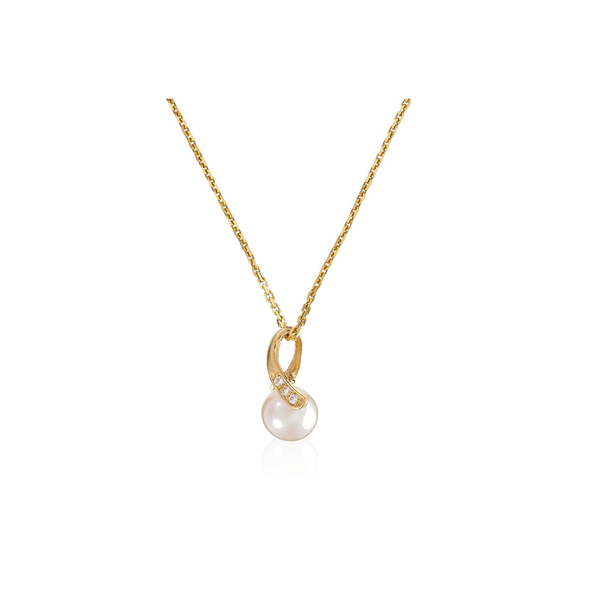 Pendentif Or Jaune, perle de culture blanche et oxydes de zirconium  "Phenix" + chaîne argent doré offerte