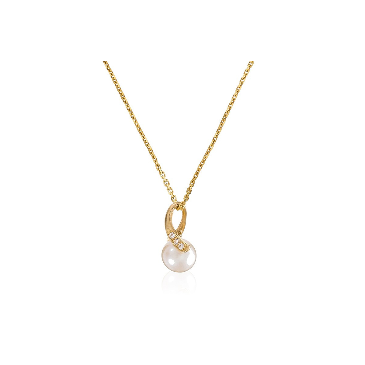 Pendentif Or Jaune, perle de culture blanche et oxydes de zirconium "Phenix" + chaîne argent doré offerte Pendentif Or Jaune, perle de culture blanche et oxydes de zirconium "Phenix" + chaîne argent doré offerte