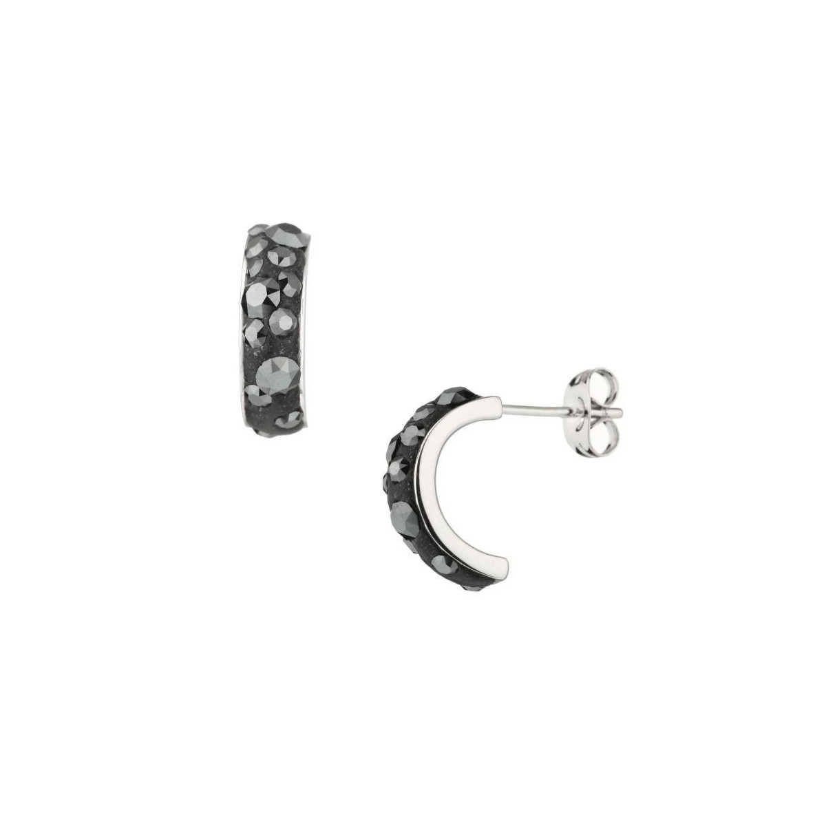 Boucles d'oreilles demi Créoles Métal Argenté Ornée de Cristaux Swarovski Elements Noir Boucles d'oreilles laiton argenté ornées de cristaux noirs "Demi créoles"