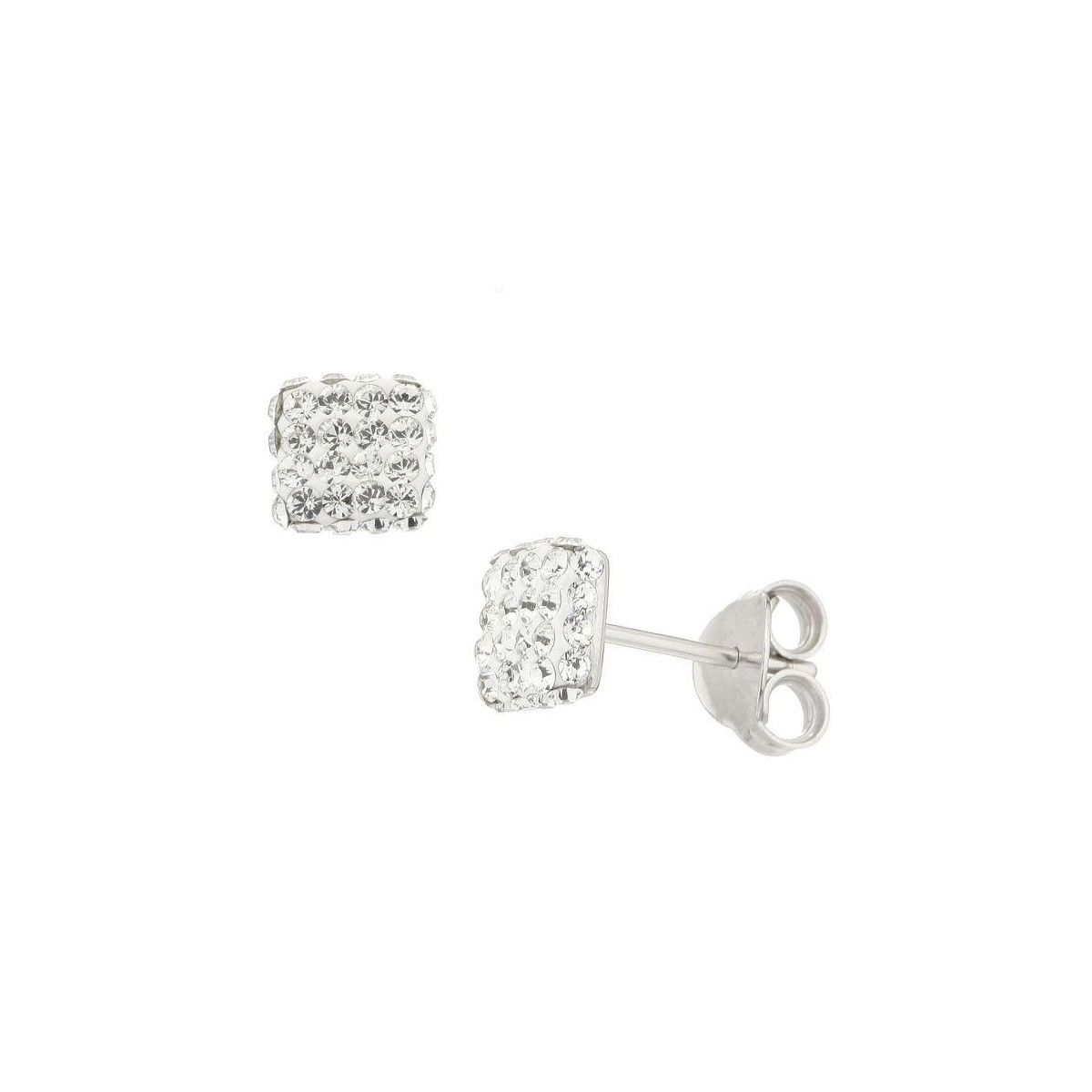 Boucles d'oreilles Puces Carrées Métal Argenté Ornée de Cristaux Swarovski Elements Blanc Boucles d'oreilles laiton argenté ornées de cristaux blancs "Puces carrées"
