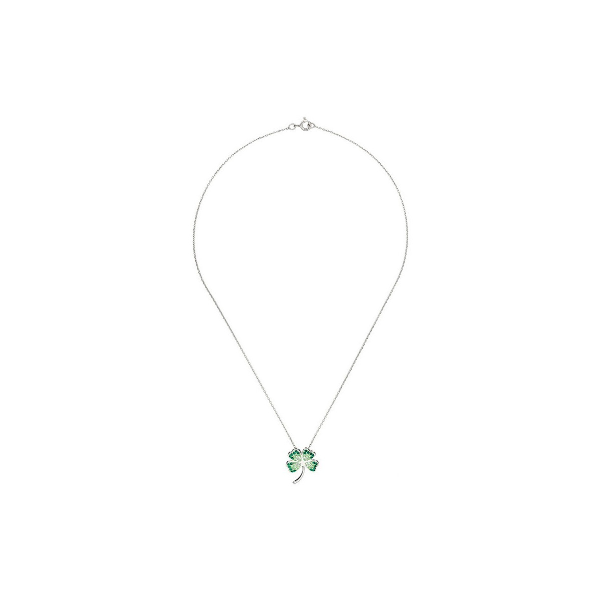 Pendentif Argent orné de cristaux Vert "Bonheur" + chaîne argent offerte