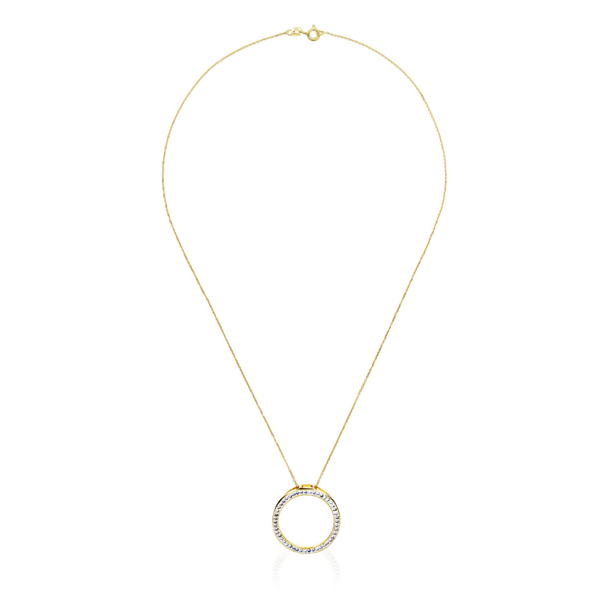 Pendentif laiton doré orné de cristaux Blanc "Cercle " + chaîne vermeil jaune offerte