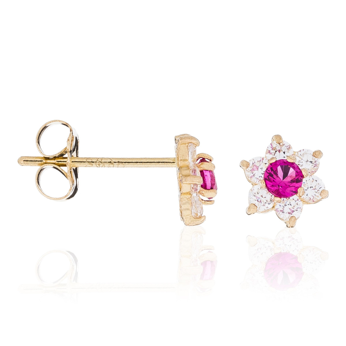 Boucles d'oreilles femme le messager rouge Or Jaune 375 et zirconium Boucles d'oreilles or jaune et oxydes de zirconium "Le Messager Rouge"