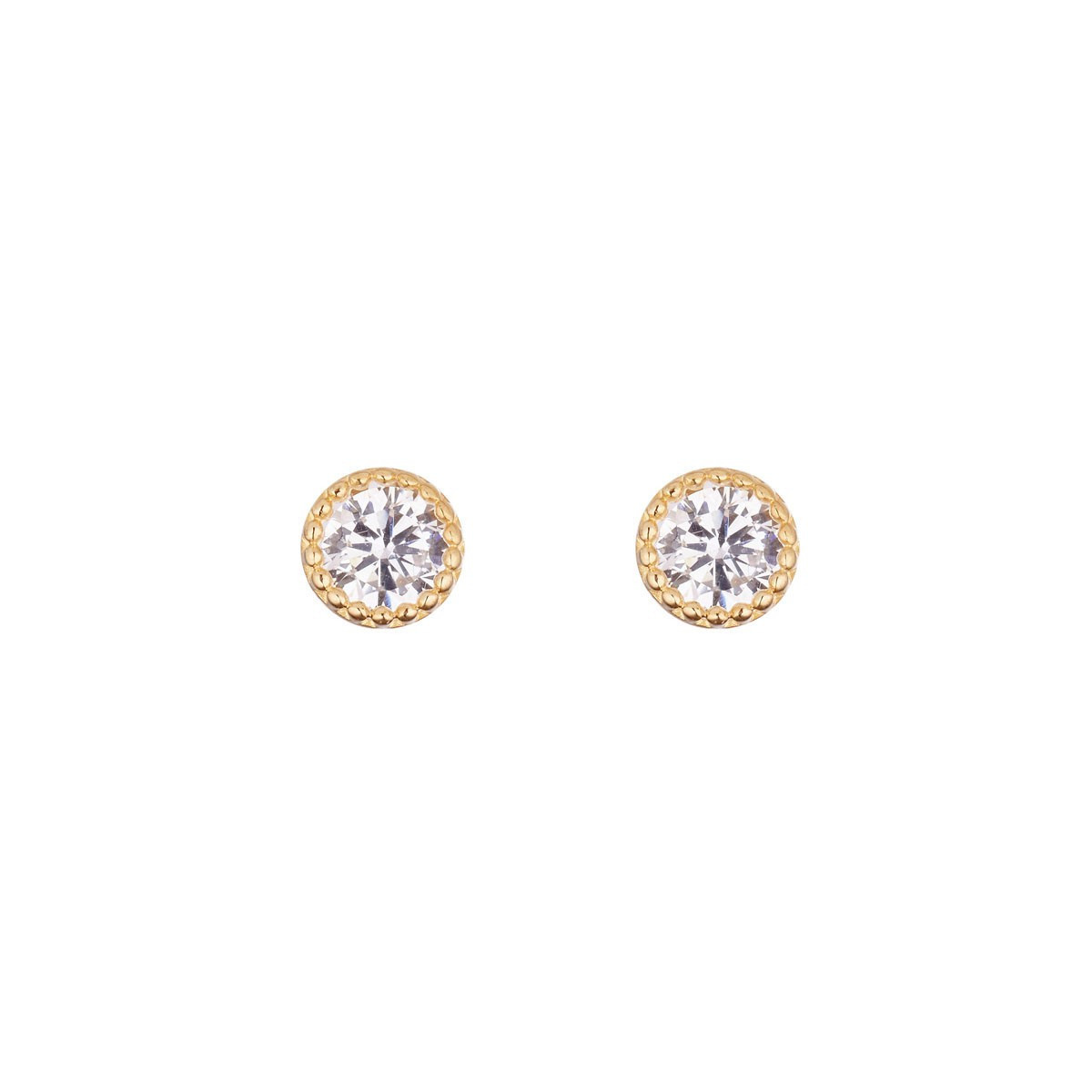 Boucles d'oreilles femme petits ronds Or Jaune 375 et zirconium Boucles d'oreilles "Songeur" Or jaune