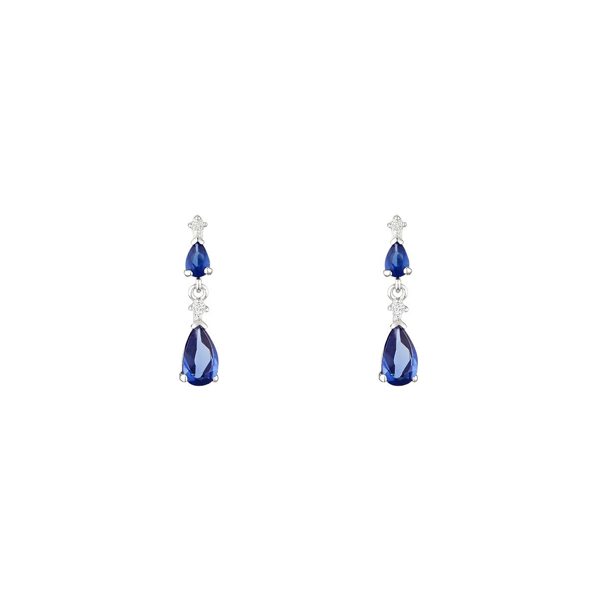 Boucles d'oreilles femme goutte Or Blanc 375 et Saphir Boucles d'oreilles "Goutte Saphir" Or blanc