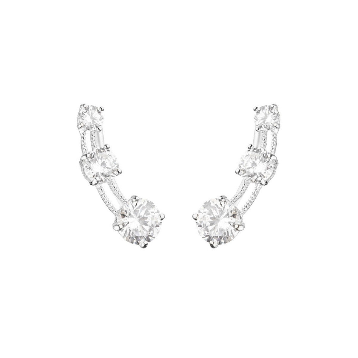 Boucles d'oreilles femme trio de pierre Or Blanc 375 et zirconium Boucles d'oreilles "Enchanté" Or blanc