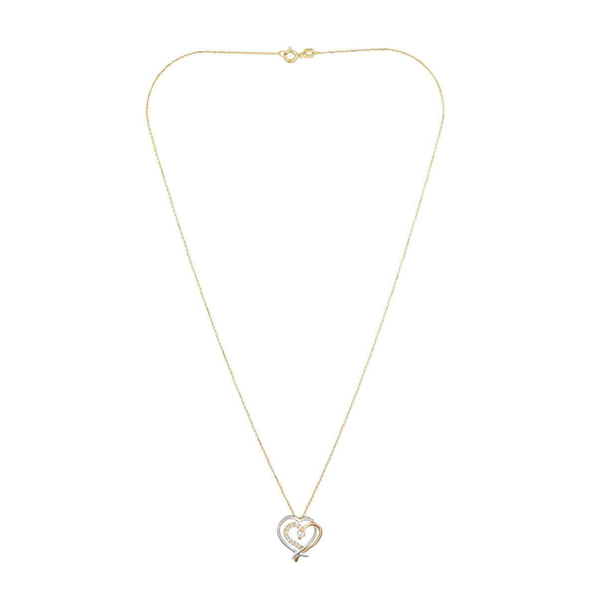 Pendentif + Chaîne femme coup de coeur Or Bicolore 375 et zirconium Pendentif "Consécration" Or bicolore