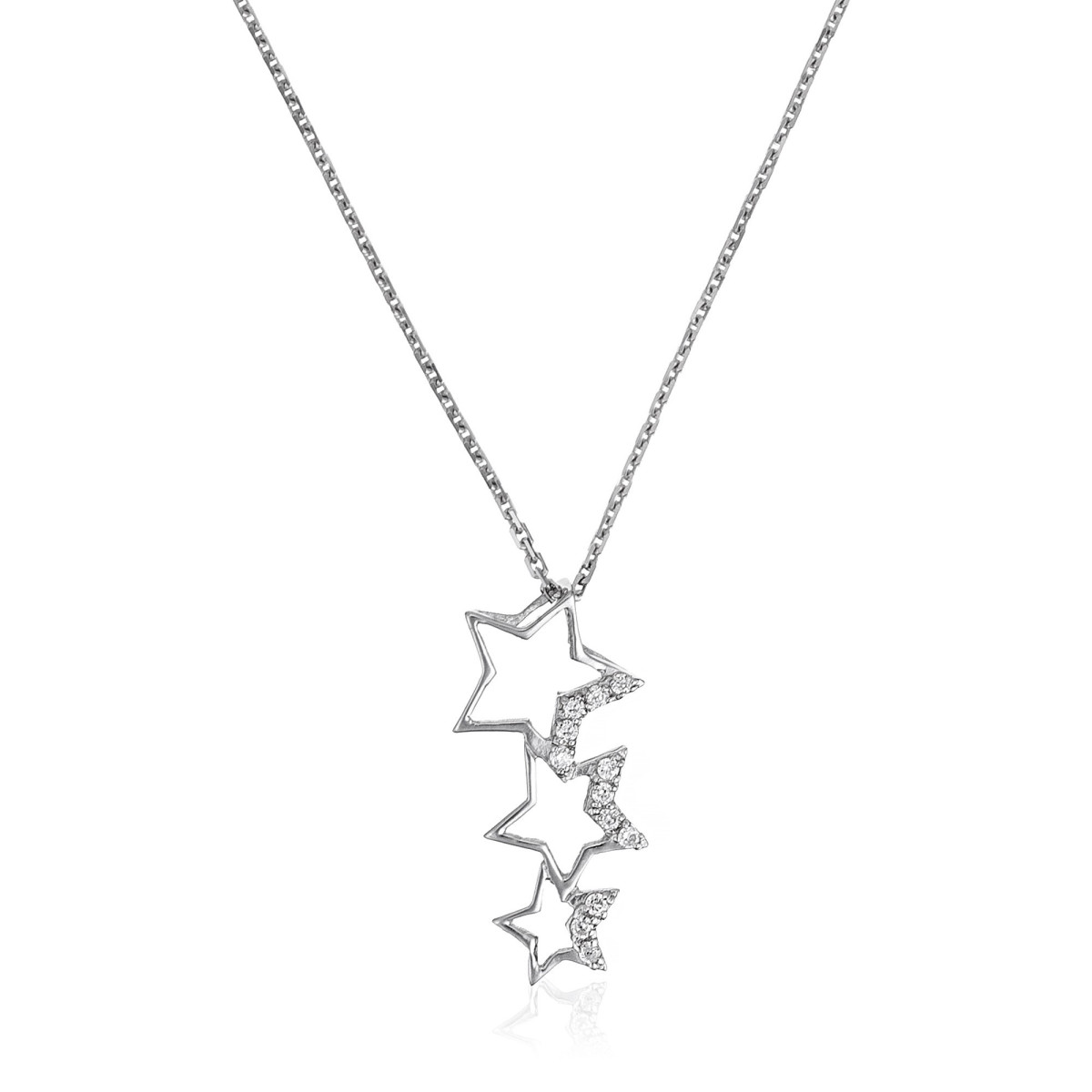 Pendentif + Chaîne femme constellation Or Blanc 375 et zirconium Pendentif "Festif" Or blanc