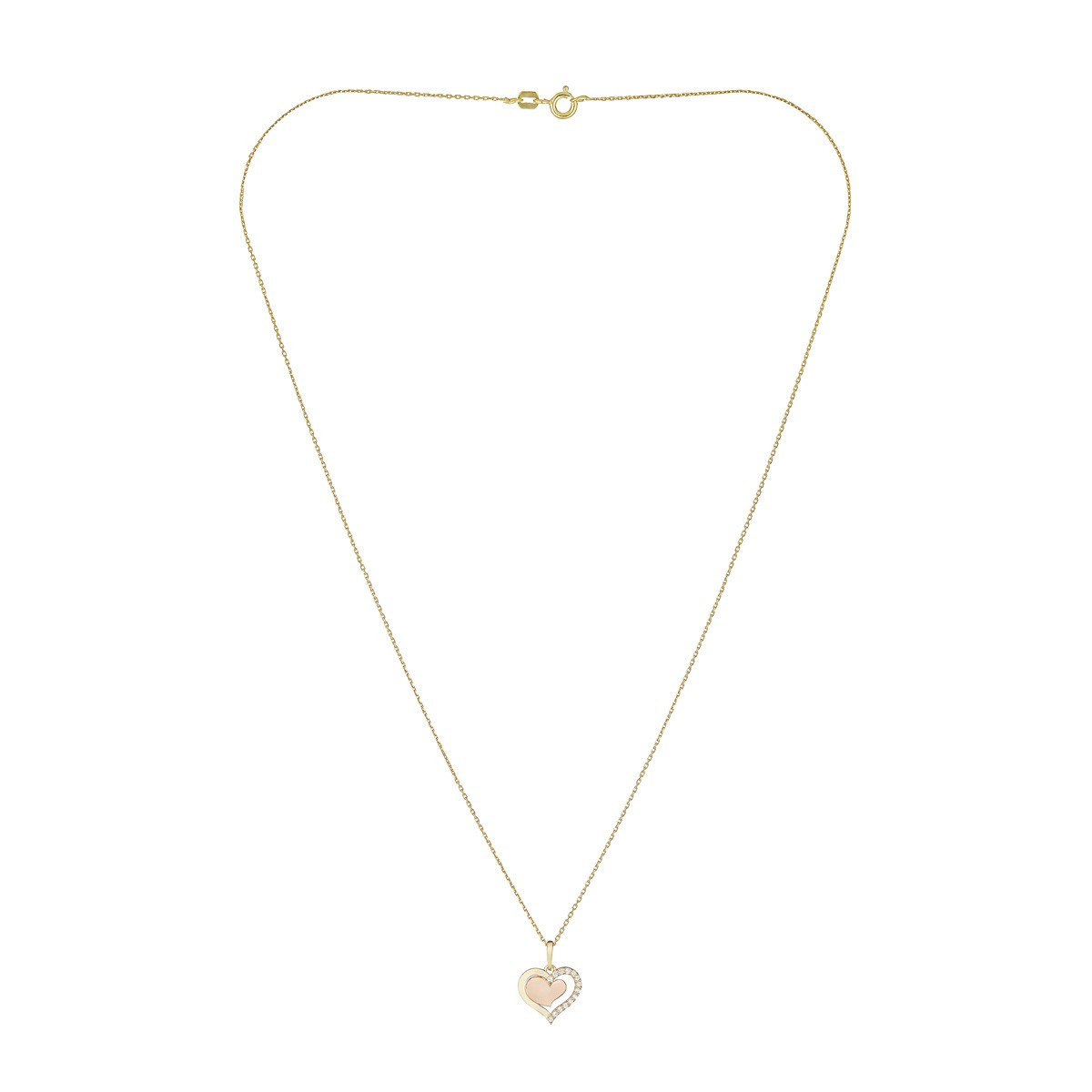 Pendentif + Chaîne femme crazy you Or Bicolore 375 et zirconium Pendentif Cœur Or Bicolore et oxydes de zirconium "Crazy You" + chaîne vermeil jaune offerte