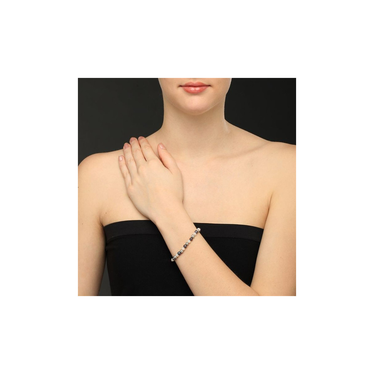 Bracelet perles de culture blanches, grises et noires "Diva"
