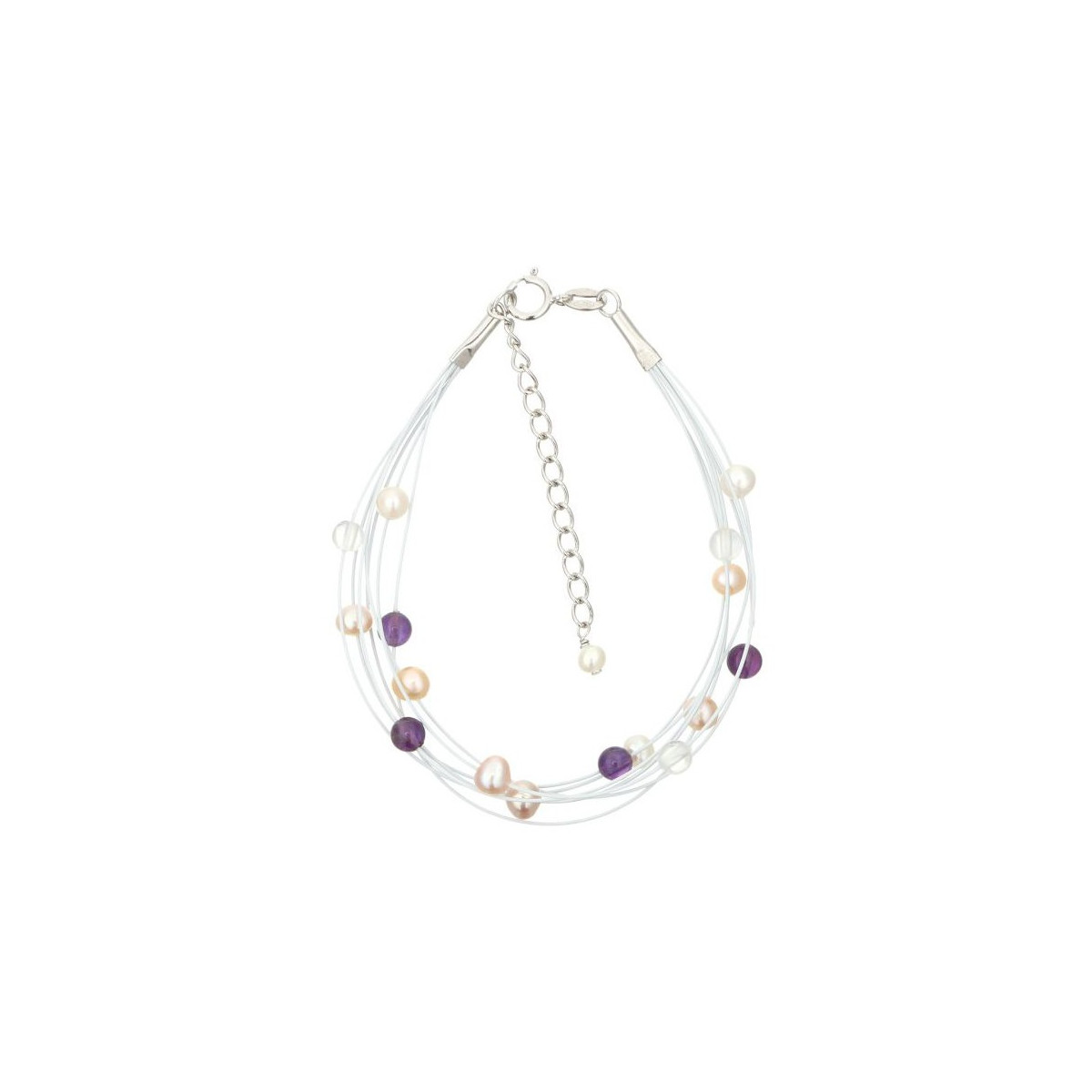 Bracelet nébuleuse en perles de culture blanches, lila et pêches sur fil semi-rigide Bracelet argent et perles de culture multicolores "Nébuleuse"