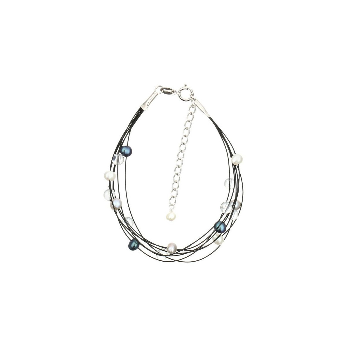 Bracelet nébuleuse en perles de culture grise et blanche sur fil semi-rigide Bracelet argent et perles de culture grises et blanches "Nébuleuse"