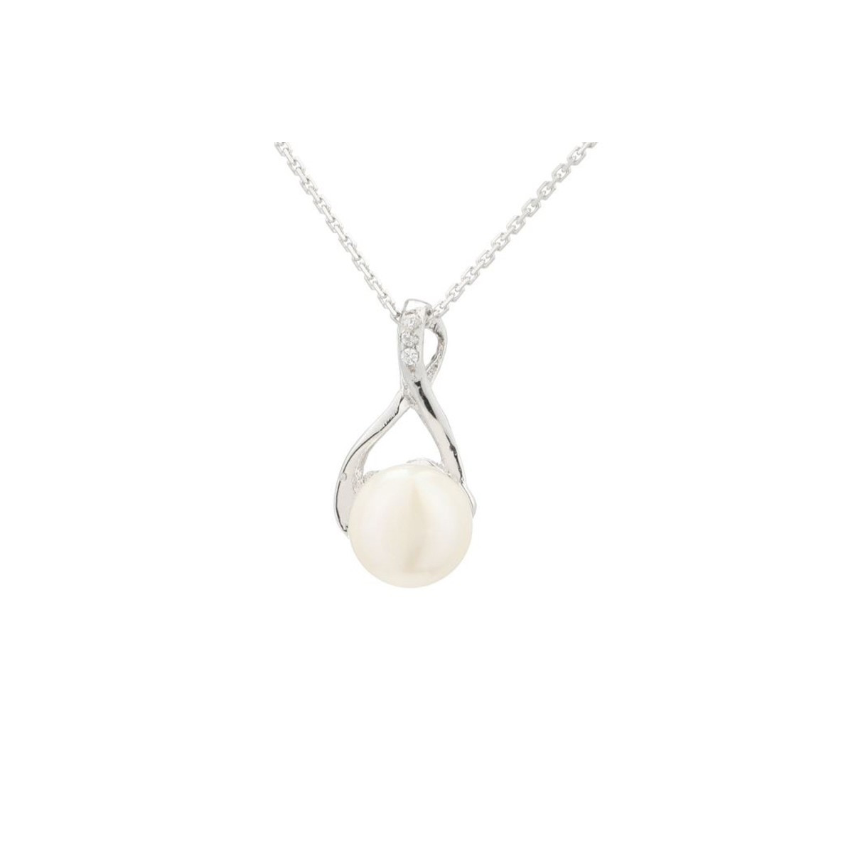 Pendentif + Chaîne kiss pearl en perles de culture blanche et argent 925 Pendentif argent , perle de culture blanche et oxydes de zirconium "Kiss pearl " + chaîne argent offerte