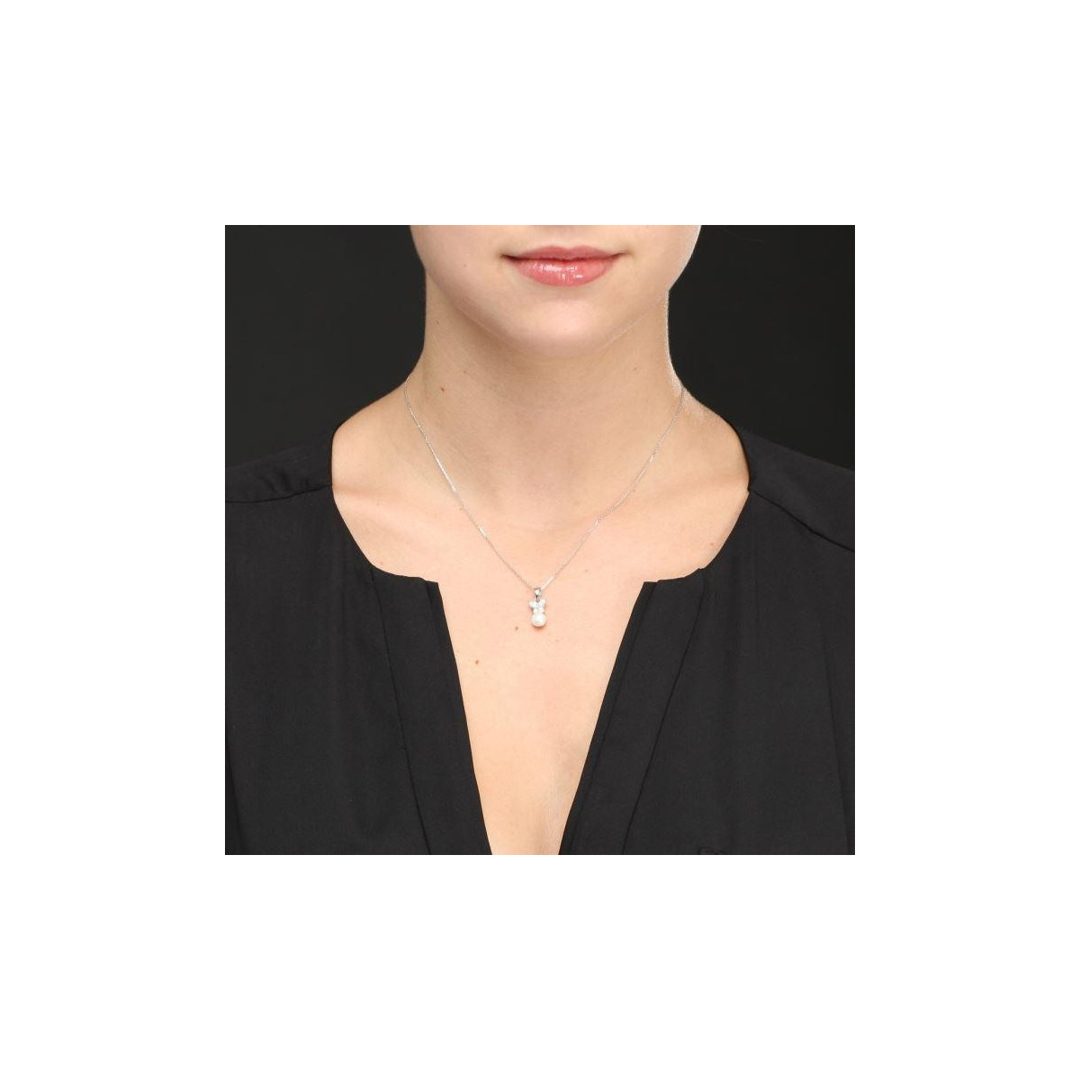 Pendentif argent, perle de culture blanche et oxydes de zirconium "Papillons pearls" + chaîne argent offerte