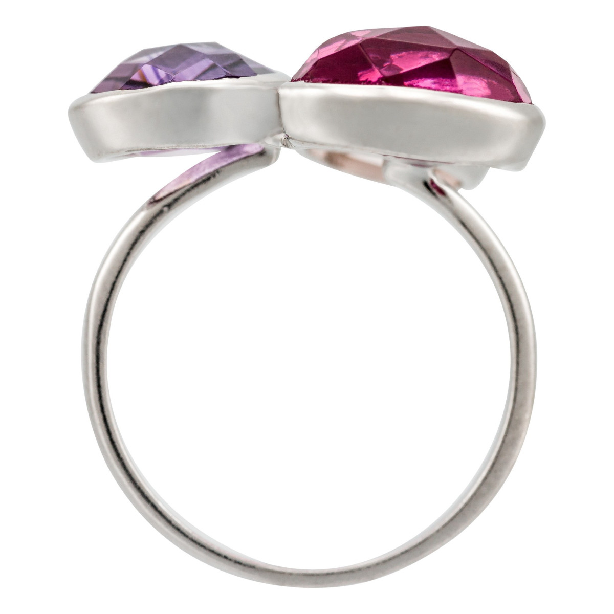 3BN302RoVgv Bague "Equilibre" Quartz rose, Verre facetté violette et rose Laiton