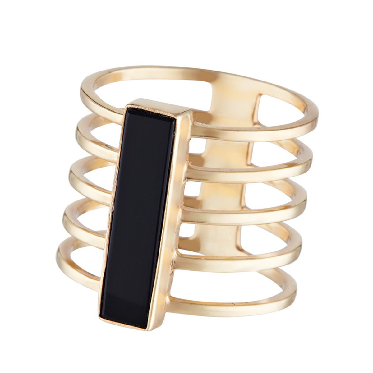 Bague Emma doré et onyx noire Bague "Cassiopeia" Onyx Laiton doré