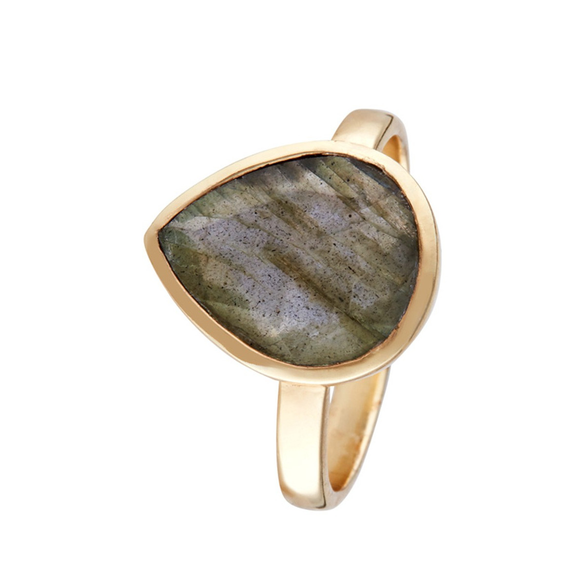 Bague Ilya doré et labradorite grise Bague "Chronéa" Labradorite Laiton doré
