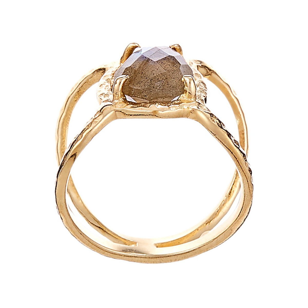 3BN910Gjgv Bague laiton doré montée d'une labradorite grise " Liva "