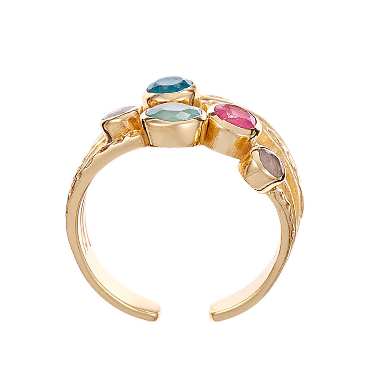 3BN931Xjgv Bague Ajustable "Florus" Aqua Calci verte et Jade Laiton doré