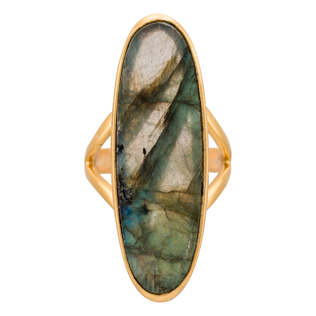 Bague laiton doré montée d'une labradorite grise " Olivia "