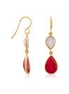 Boucles d'oreilles Alice doré et aventurine, quartz rose et rouge 