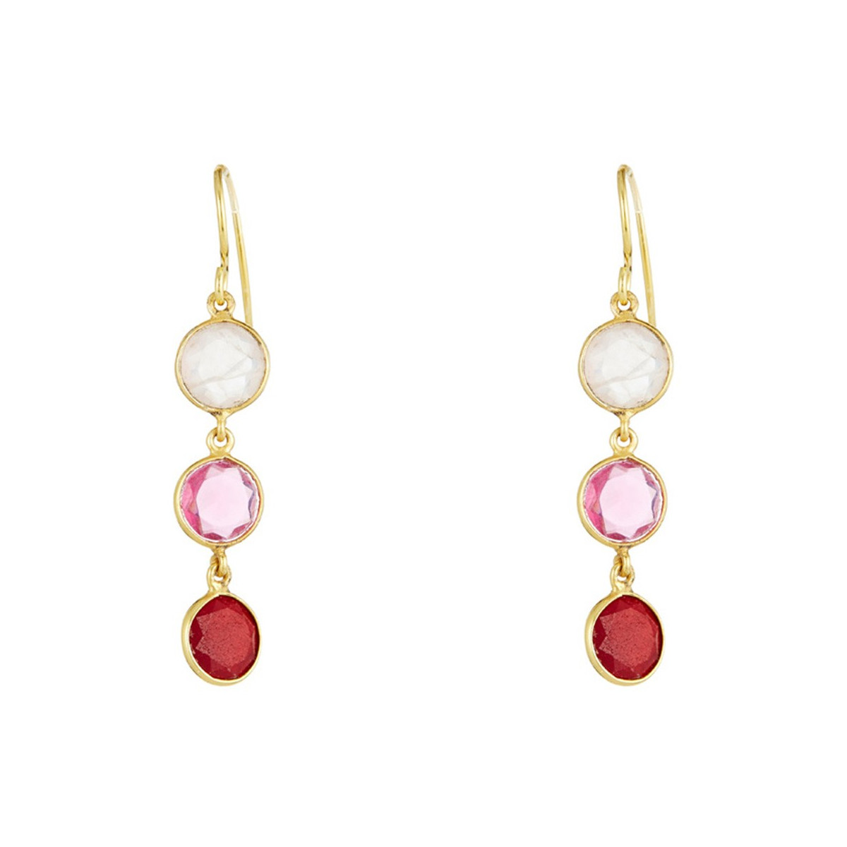 Boucles d'oreilles dorées montées d'un quartz rose et d'une aventurine rose "Alicia"