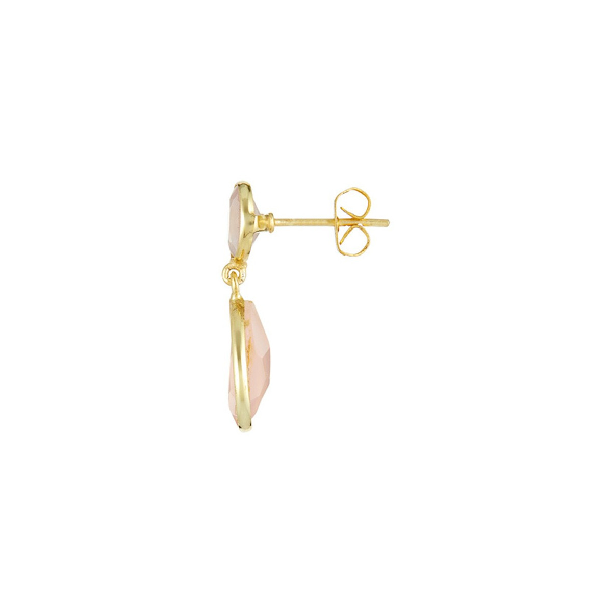 Boucles d'oreilles dorées montées d'une calcédoine et d'un quartz rose "Célia"