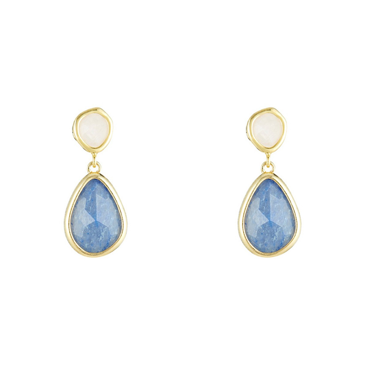 Boucles d'oreilles Lauren doré et aventurine, quartz bleue et rose Boucles d'oreilles laiton doré montées d'une aventurine bleue, quartz rose "Lauren"