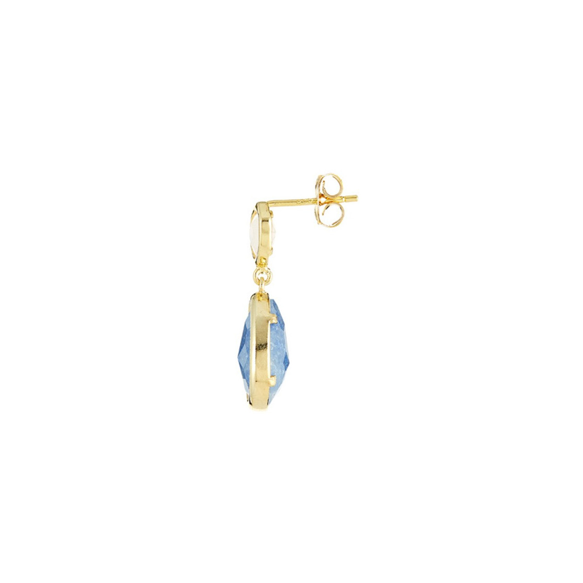 Boucles d'oreilles dorées montées d'une aventurine bleue, quartz rose "Lauren"