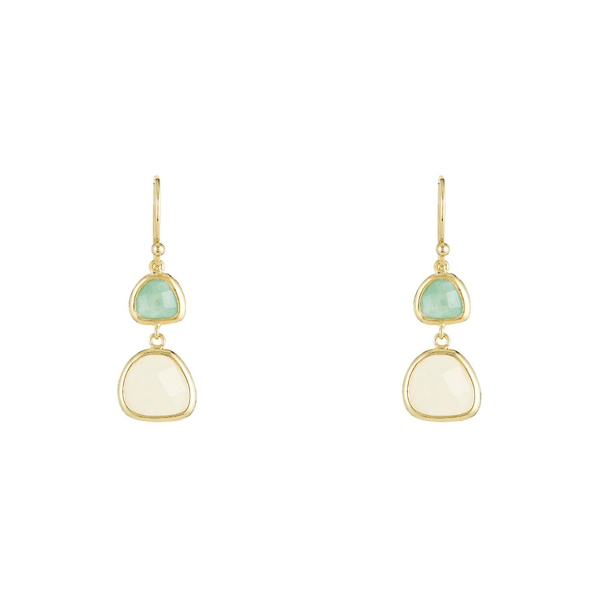 Boucles d'oreilles Maïa doré et aventurine verte et rose Boucles d'oreilles "Veillée" Aventurine rose et verte Laiton doré