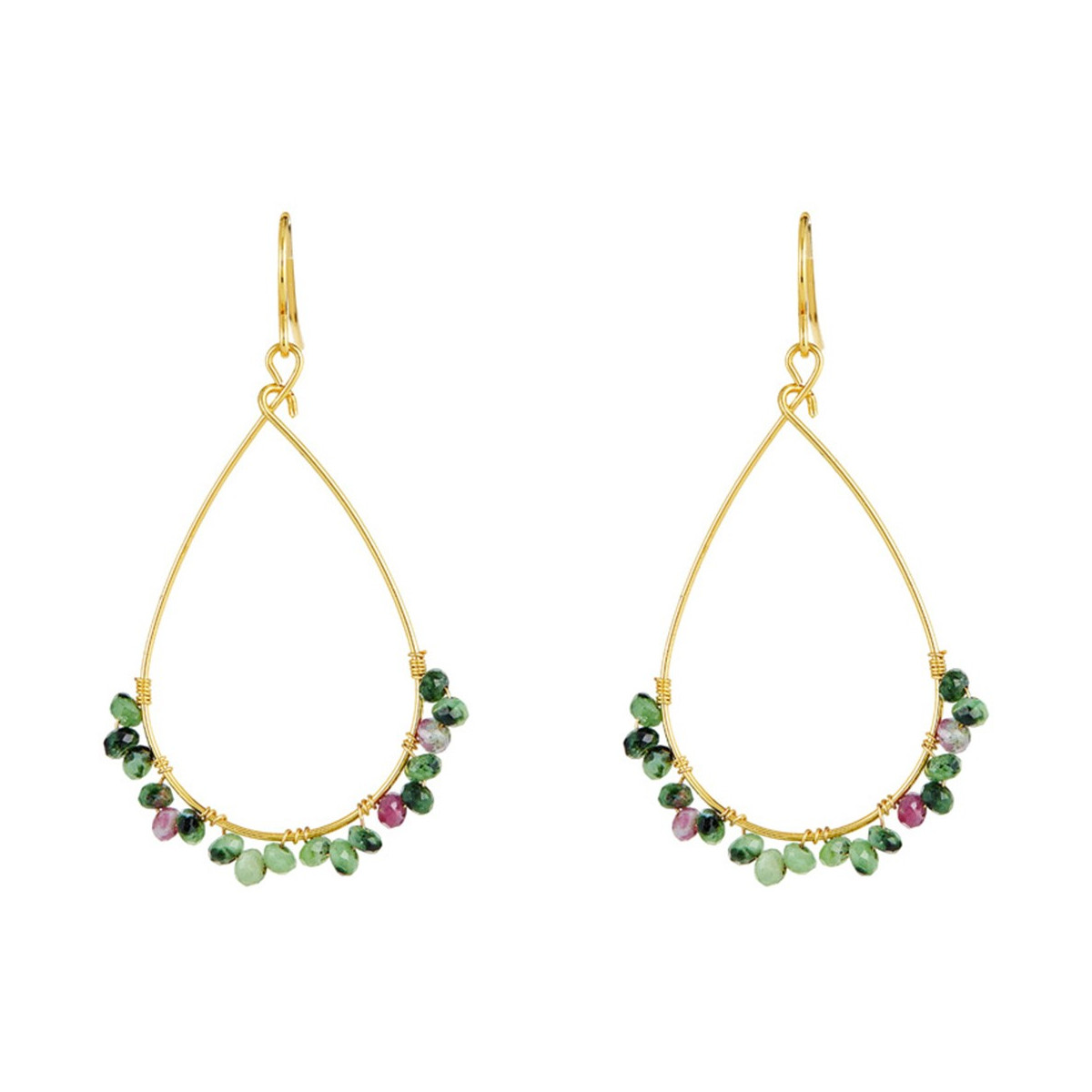 Boucles d'oreilles dorées montées d'une tourmaline verte "Ophélia"