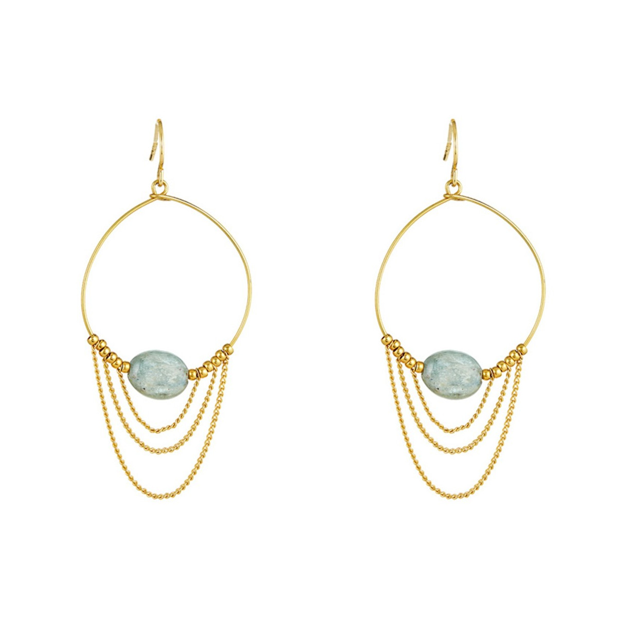 Boucles d'oreilles Ornella doré et aquamarine grise Boucles d'oreilles "Solarae" Labradorite Laiton doré