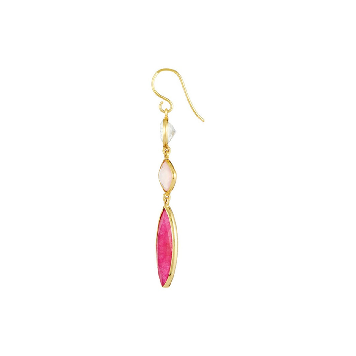 Boucles d'oreilles dorées montées d'une Calcédoine, d'une Aventurine et d'une Pierre de lune rose "Pauline"