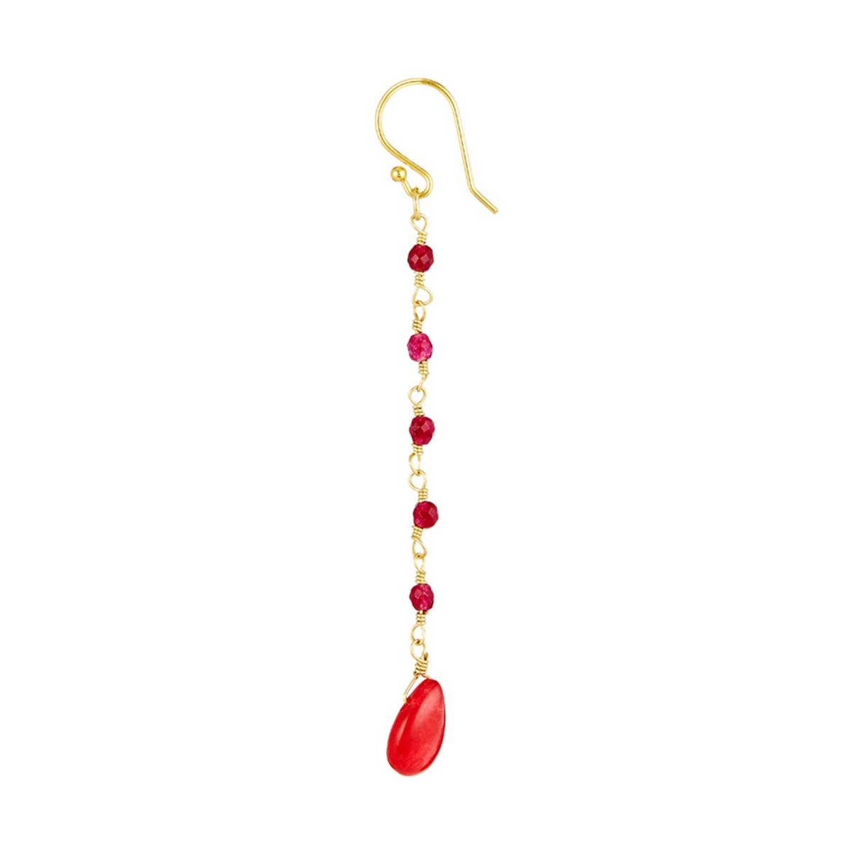 Boucles d'oreilles dorées montées d'un Jade rouge "Rosie"