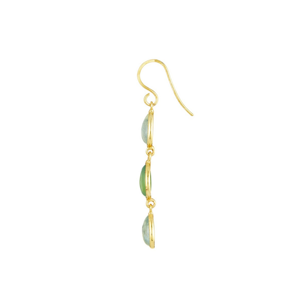 Boucles d'oreilles dorées montées d'une Calcédoine et d'une préhnite verte "Sidonie"