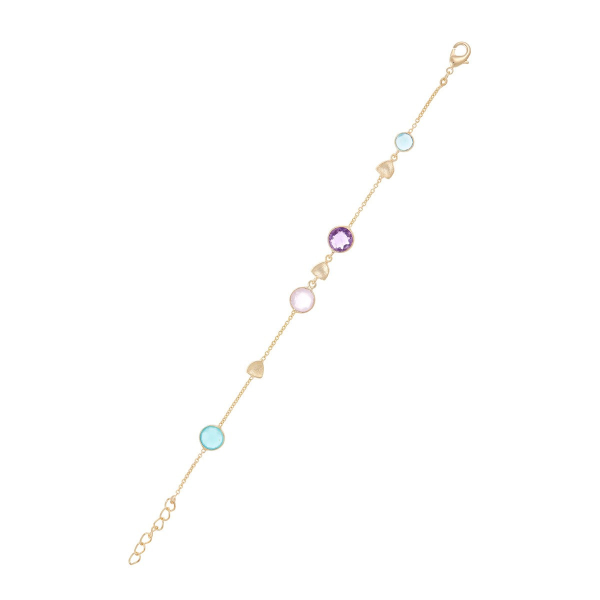 3RN582Xjgv Bracelet chaine laiton doré monté d'une Améthyste violette, d'un Quartz rose et d'une Aqua calci bleue "Augustine"