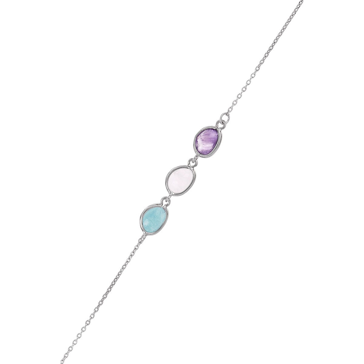 Bracelet "Vélaé" Améthyste, Quartz rose et Amazonite Laiton