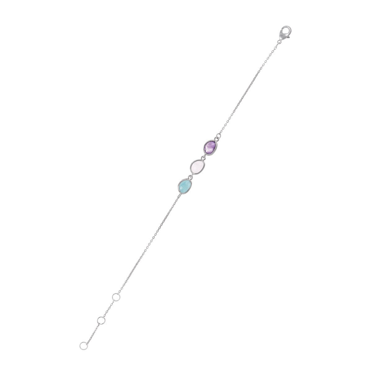 Bracelet "Vélaé" Améthyste, Quartz rose et Amazonite Laiton